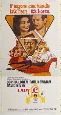 b763 LADY L three-sheet movie poster '66 Sophia Loren, Paul Newman, Niven