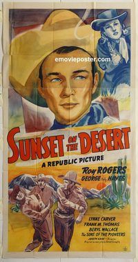 b963 SUNSET ON THE DESERT three-sheet movie poster '42 Roy Rogers, Hayes