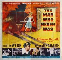 b058 MAN WHO NEVER WAS six-sheet movie poster '56 Webb, Gloria Grahame