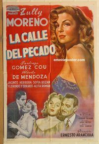 b385 LA CALLE DEL PECADO Argentinean movie poster '54 Zully Moreno
