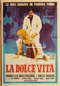 b386 LA DOLCE VITA Argentinean movie poster R80s Fellini, Mastroianni