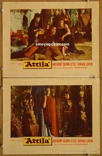 e081 ATTILA 2 vintage movie lobby cards '58 Anthony Quinn, Sophia Loren