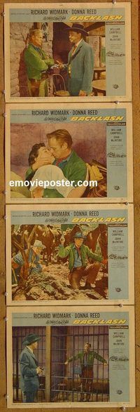e401 BACKLASH 4 vintage movie lobby cards '56 Richard Widmark, Donna Reed
