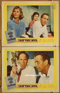 e082 BEAT THE DEVIL 2 vintage movie lobby cards '53 Bogart, Lollobrigida