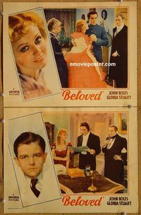 e084 BELOVED 2 vintage movie lobby cards '34 John Boles, Gloria Stuart