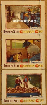 e280 CARSON CITY 3 vintage movie lobby cards '52 Randolph Scott, western