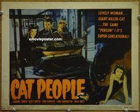 d123 CAT PEOPLE vintage movie lobby card #7 R52 Simone Simon, horror!