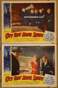 e094 CITY THAT NEVER SLEEPS 2 vintage movie lobby cards '53 Marie Windsor
