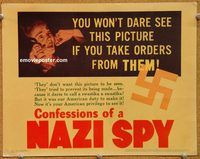 d798 CONFESSIONS OF A NAZI SPY vintage movie lobby card '39 wild design!
