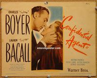 d799 CONFIDENTIAL AGENT vintage movie title lobby card '45 Lauren Bacall, Boyer