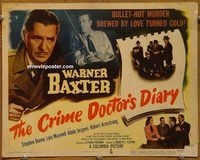 d801 CRIME DOCTOR'S DIARY vintage movie title lobby card '49 Warner Baxter
