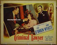 d164 CRIMINAL LAWYER #3 vintage movie lobby card '51 Pat O'Brien, Mary Castle