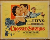 d803 CROSSED SWORDS vintage movie title lobby card '53 Flynn, Lollobrigida
