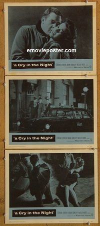 e285 CRY IN THE NIGHT 3 vintage movie lobby cards '56 Natalie Wood, O'Brien