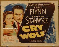 d805 CRY WOLF vintage movie title lobby card '47 Errol Flynn, Barbara Stanwyck
