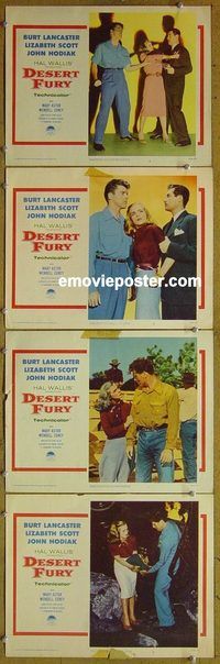e416 DESERT FURY 4 vintage movie lobby cards R58 Burt Lancaster, Liz Scott