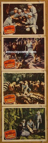 e418 DEVIL GODDESS 4 vintage movie lobby cards'55 Johnny Weissmuller, Stevens