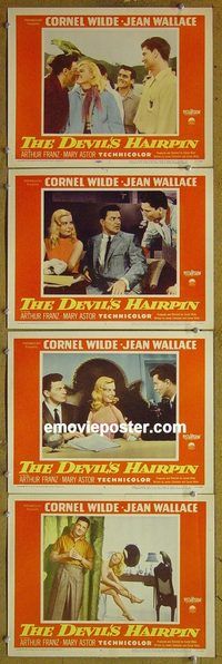 e419 DEVIL'S HAIRPIN 4 vintage movie lobby cards'57 Cornel Wilde, car racing!