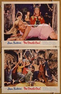 e110 DEVIL'S OWN 2 vintage movie lobby cards '67 Hammer, Joan Fontaine