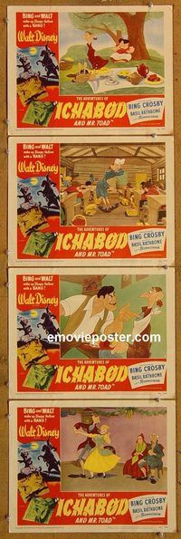 e397 ADVENTURES OF ICHABOD & MR TOAD 4 vintage movie lobby cards '49 Disney