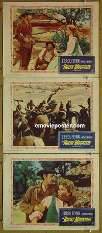 e360 ROCKY MOUNTAIN 3 vintage movie lobby cards '50 Errol Flynn western!