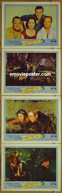 e489 RUN FOR THE SUN 4 vintage movie lobby cards '56 Richard Widmark, Greer