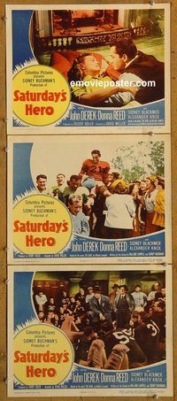 e363 SATURDAY'S HERO 3 vintage movie lobby cards '51 John Derek, football!