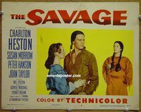 d603 SAVAGE vintage movie lobby card #4 '52 Charlton Heston as Indian!