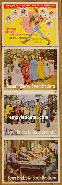 e493 SEVEN BRIDES FOR SEVEN BROTHERS 4 vintage movie lobby cards R60s Powell