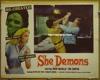 d621 SHE DEMONS vintage movie lobby card '58 Irish McCalla, cool horror!