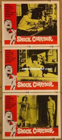 e366 SHOCK CORRIDOR 3 vintage movie lobby cards '63 Sam Fuller, Towers