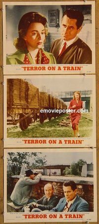 e383 TERROR ON A TRAIN 3 vintage movie lobby cards'53 Glenn Ford, Anne Vernon