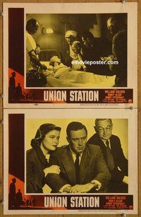 e246 UNION STATION 2 vintage movie lobby cards'50 William Holden, Nancy Olson