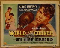 e066 WORLD IN MY CORNER vintage movie title lobby card '56 Audie Murphy, boxing!