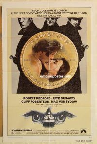 g023 3 DAYS OF THE CONDOR one-sheet movie poster '75 Redford, Dunaway
