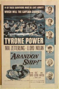 g038 ABANDON SHIP one-sheet movie poster '57 Tyrone Power, Mai Zetterling