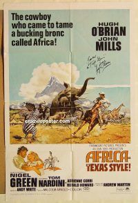 g045 AFRICA - TEXAS STYLE signed one-sheet movie poster '67 Hugh O'Brian