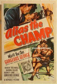 g054 ALIAS THE CHAMP one-sheet movie poster '49 Gorgeous George, wrestling