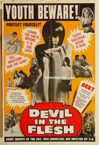 g343 DEVIL IN THE FLESH one-sheet movie poster '67 anti-VD flick!