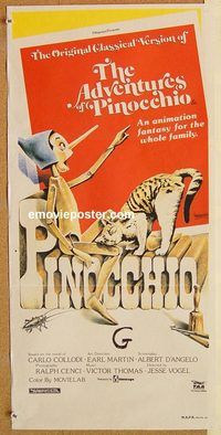 k457 ADVENTURES OF PINOCCHIO Australian daybill movie poster '78 Italian!