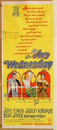 k470 ANY WEDNESDAY Australian daybill movie poster '66 Jane Fonda, Robards