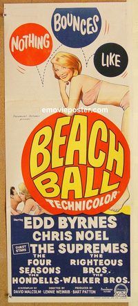 k483 BEACH BALL Australian daybill movie poster '65 Byrnes, Noel, Supremes