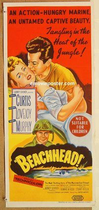 k484 BEACHHEAD Australian daybill movie poster '54 Tony Curtis, WWII!