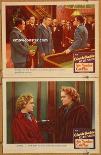k157 ANY NUMBER CAN PLAY 2 movie lobby cards '49 Gable, Alexis Smith