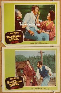 k160 BARBARIAN & THE GEISHA 2 movie lobby cards '58 John Wayne, Ando