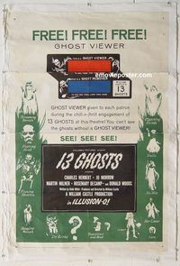 p314 13 GHOSTS green style 1sh '60 William Castle, great art of all the spooks, Ghost Viewer!