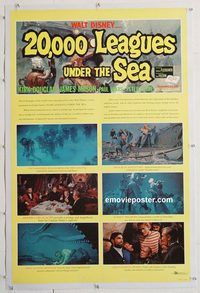 p315 20,000 LEAGUES UNDER THE SEA linen one-sheet movie poster R63 Verne