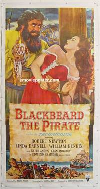 p003b BLACKBEARD THE PIRATE linen three-sheet movie poster '52 Newton