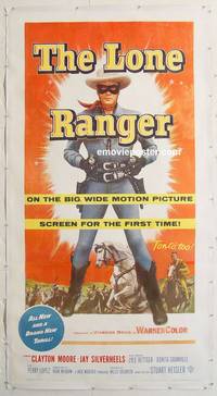 p003c LONE RANGER linen three-sheet movie poster '56 Moore, Silverheels
