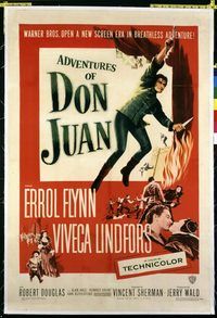 p317 ADVENTURES OF DON JUAN linen one-sheet movie poster '49 Errol Flynn